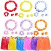 Vidillo 40PCS Gonna Hawaiana Set con 8 Gonna di Erba Elastico Gonna Hawaiana,8 Ghirlanda Hawaiana Collana fiori,8 bracciali,16 Fasce, Costume hawaiano Hula Gonna per ragazze Donne Hawaii Summer Decorations