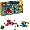 LEGO Creator 31130 - Giocattolo sottomarino 3 in 1 Tesoro sommergibile che si trasforma da polpo tp aragosta a manta, divertenti figure di animali marini