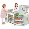 GYMAX Set di Giocattoli per il Supermercato in Legno, Supermercato per Bambini con Bancone Cassa, Distributore Automatico, Macchina da Caffè, Forno e Accessori Alimentari, per Bambini 3+ Anni