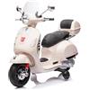 Mondial Toys Moto Elettrica per Bambini 12V con Licenza Ufficiale Vespa Piaggio - Modello GTS Super, Luci LED, MP3, Sedile in Pelle, Bauletto - Bianco