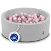 KiddyMoon 90X30cm/300 Palline ∅ 7CM Piscina di Palline Colorate per Bambini Tondo Fabbricato in EU, Grigio Ch:Perla/Grigio/Trasparente/Rosa Ch