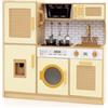 RELAX4LIFE Cucina Giocattolo per Bambini, Effetti Sonori e Luminosi, Gioco Cucina in Legno con Frigo, Microonde, Forno, Lavatrice, Mini Cucina per Bambini 3-6 Anni (Giallo)