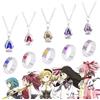 MayDee 5 Set Collana & Anello Anima Gemma personalità per Ragazza Puella Magi Madoka Magica Cosplay Accessori per Ragazze Adolescenti, Multicolor Soul Gem Anello Pendente