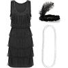 I LOVE FANCY DRESS LTD ILOVEFANCYDRESS Costume da Flapper Deluxe per Donna - Abito Nero con Frange 1920 con Copricapo di Paillettes di Piume Abbinato Charleston Anni 1920 - Taglia: X-Grande (EUR 46/48)