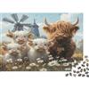 ROSWGDJOLMVG Pastorale提示词1Puzzle Mucca Highland 1000 Pezzi Adulti Carta Educativo提示词2Fattoria Mulino Decorazione Casa 52x38cm/1000pcs