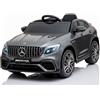 EGLEMTEK Auto Elettrica Bambini Mercedes-Benz AMG GLC63S Coupé 12V con Licenza Ufficiale Doppio Motore 35W Telecomando Parentale Cintura di Sicurezza Luci LED USB MP3 Porte Apribili 3-5 km/h (Grigio)