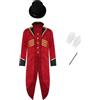Agoky Costume da Mago per Bambino Ragazzo Steampunk Tailcoat con Cappello 4Pcs Vintage Victoriano Tuxedo Medievale a Cilindro Guanti e bacchetta Halloween Mascherata Borgogna 13-14 anni