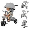 OHMG Triciclo 4 in 1, per bambini da 1 a 5 anni, con tetto parasole rimovibile, barra di spinta, jogger, con finestra del tetto, cinture di sicurezza, pedale, sedile girevole (A-Grigio)