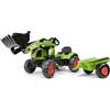 Falk 2040ML Claas escavatore a pedale con rimorchio, escavatore a pedale, trattore a pedale per bambini con volante e clacson, per bambini dai 2 ai 5 anni, giocattolo cavalcabile - Verde