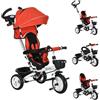 HOMCOM Triciclo 6 in 1 con asta di spinta per bambini da 1 a 5 anni fino a 25 kg, triciclo per bambini con guida in avanti e indietro, cestino portabevande, pieghevole, rimovibile, colore rosso