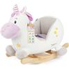 Bieco Peluche unicorno 60 cm, sedia a dondolo con cintura sicurezza, per bambini da 9 mesi in legno