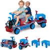 COSTWAY Trenino Elettrico Cavalcabile per Bambini, 12V Macchina Elettrica a 3 Posti con Locomotiva e Vagone Rimovibili, Treno con Luci LED, Clacson e Musica, per Bambini 3-8 Anni (Blu)