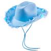 Qianderer Light Up Cowboy Cappelli da donna Fluffy Feather Brim LED Cowgirl Hat per addio al nubilato, feste in costume, gioco Dress Up (blu), 32*42*18cm