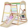 RELAX4LIFE Set di Arrampicata Multifunzione, Parco Giochi in legno Massello con Scivolo, Centro Attività da Interno, per Bambini 1 a 5 Anni (205x112x120 cm, Colorato)