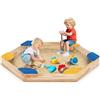 RELAX4LIFE Sabbiera per Bambini da Esterno, Sabbiera Giocattolo senza Fondo con 6 Sedute Angolari Colorate, Giochi Montessori per Bambini 3+ Anni, 122 x 140 x 14 cm
