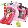 AIYAPLAY Castello Gonfiabile per Bambini 4 in 1, Scivolo, Trampolino, Piscina Palline, Canestro, Palloni Basket, Tema Fenicottero, Soffiatore, Borsa Trasporto, Interni Esterni, 255x230x196cm, Rosa