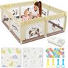 SPYLAVE Box per bambini con tappetino da gioco, box per bambini e bambini con materasso, parco giochi stabile e sicuro (beige panda 150 x 150 cm)
