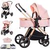 Shineey Passeggino trio, combinazione carrellino per bebè 3 in 1 passeggino cittadino con buggy pieghevole di lusso con carriola per bambini ad alta vista portatile con neonato (D2 Pink, H2-D)