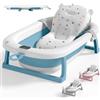 JUPPLIES Vaschetta Bagnetto Neonato Pieghevole con Cuscino Ergonomico e Termometro Digitale - Vasca Bagnetto Neonato Salvaspazio Antiscivolo - Facile da Riporre (75x45x20 cm - Blu)