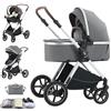 Shineey Passeggino trio, combinazione carrellino per bebè 3 in 1 passeggino cittadino con buggy pieghevole di lusso con carriola per bambini ad alta vista portatile con neonato (D2 DEEPGREY, H2-D)