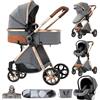 Dziranam Passeggino 3 in 1,passeggino per bambini con paesaggio elevato,passeggino pieghevole,telaio in alluminio,telo da bagno 0(Grigio)