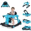 COSTWAY 6 in 1 Girello per Bambini, Girello Pieghevole con Altezza e Velocità Regolabili a 3 Livelli, Vassoio, Musica, Ruote, Luci, Giocattoli Evolutivi per Bambini 6-18 Mesi (Blu)