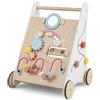 LIFEZEAL Girello Neonato in legno, Primi Passi per Bambini con Giocattoli Montessori, Carrello Primi Passi con Ruote, Gioco per Camminare, Carrellino con Banco da Lavoro per Bimbi da 3 Mesi (B)