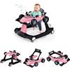 RELAX4LIFE Girello per Bambini 6-18 Mesi, Baby Walker 4 in 1 Trasformabile, Carrello Primi Passi e Macchinina a Spinta con Luci e Suoni, Altezza Regolabile, Pieghevole (ROSA)