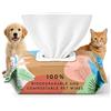 Eco Wave Salviette per animali domestici, 100% biodegradabili e compostabili per cani e gatti, con aloe vera, 100 salviette ecologiche senza profumo, rimuovono rapidamente sporco, sporco e odori (20 x