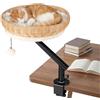 COSTWAY Letto per Gatti da Scrivania Girevole 360° | Cuccia per Gatti in Rattan con Cuscino in Peluche Rimovibile, Amaca con Morsetto per Spessore 1,5-4,5 cm per Studio e Ufficio