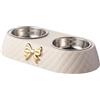 Rubu22a Ciotola per cani in acciaio inox, antiscivolo, doppia ciotola per cani e gatti, per cani di taglia media e piccola, colore bianco