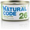 Generico Natural Code Umido Gatto Adult gusto TONNO e TACCHINO, Numero 26, alimento completo in SFILACCETTI per gatti adulti di tutte le taglie, altamente digeribile | 12 scatolette da 85 grammi l'una.