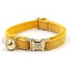 Generico Collare di gatto in velluto artificiale morbido personalizzato, Tag personalizzato del gatto, Collare del gatto inciso laser del bottone del metallo, circonferenza del collo 16-32 cm(Giallo)