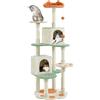 Yaheetech Albero Tiragraffi per Gatti 165 cm Cuccia per Gatto 2 Pompon, Piattaforma di riposo, Trespolo, Posatoio, Giocattoli Beige e Verde
