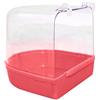 HshDUti Vasca da bagno per uccelli, da appendere, con ganci, per doccia ad acqua, contenitore trasparente per mangiatoia per piccoli uccelli, canarini, pappagalli, 13 x 14 x 13 cm, rosa