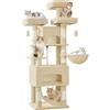 Hzuaneri Albero per Gatti XXL 176 cm Tiragraffi Robusto con 3 Piani, 2 Lettini a Grotta, 7 Colonne in Sisal e Amaca, per più Gatti, Beige MS17618YL