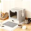 LANTUS Lettiera per Gatti XL, Casa da Toilette Alta in Acciaio Inox con Coperchio, Lettiera per Gatti, Cat Litter Box, Paletta, 41 * 51 * 38 cm Pola inossidabile (grigio) (B)