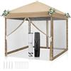 LEADZM Gazebo 3x3m, Pieghevole, Impermeabile, Protezione UV 50+, Regolabile in Altezza con 4 Zanzariere, Stabile, Ideale per Giardino, Terrazza, Campeggio e Uso Commerciale, Khaki