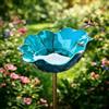 Generico Paletto da Giardino in Metallo con Fiore per Uccelli, Stazione di Abbeveraggio per Api e Farfalle, Vaschetta per Uccelli a Forma di Fiore, Decorazione per Giardino Esterno (Blu 1 pezzo)