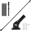 Toaboa Asta per bandiera telescopica in acciaio inox, 180 cm, con base in lega di alluminio, anello per bandiera, lunghezza regolabile, sospensione, asta per bandiera per casa, veranda, terrazza, pareti