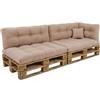 POKAR Set di Cuscini per Europallet Imbottito da 6 pezzi: 2x Sedile 120x80cm +2x Schienale 120x40cm +1x Laterale 60x40cm +1x decorativo 40x40cm, per Divano da Giardino, senza Pallet, beige