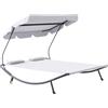 Outsunny Lettino Matrimoniale 2 Posti Prendisole Parasole Regolabile Esterno e Giardino 200x175x134cm Crema