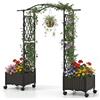 RELAX4LIFE Arco da Giardino con 2 Fioriere, Sistema Auto-Irrigazione, Ruote con Freni e Traliccio Rampicante, Struttura in Acciaio Rivestito per Orto, Fiori (Cupola (Marrone))