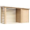 TIMBELA M205 Casetta da Giardino in Legno per Esterni con legnaia- A199x344x130 cm - 2,54 m2+1,1 m2 - Piccola Casetta in Legno, Rimessa Attrezzi, Deposito Bici
