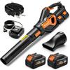 Outsunny Soffiatore a Batteria 20V, Motore Brushless 900W, Turbo Boost | Soffiatore Foglie, 2 Batterie 4Ah, 3 Livelli Velocità 162.7 km/h, Caricabatterie, Leggero, per Giardino Foglie Neve Polvere