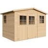 TIMBELA Casa da giardino in legno naturale A226x216x324 cm/6 m²- Magazzino esterno con finestre - Capanno da giardino - Bici, Deposito attrezzi e rimessa TIMBELA M334