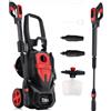 LEHMANN Denver Idropulitrice, 2200 W, max. 240 bar, Portata 480 l/h, Raggio d'azione 15 m, Pompa in alluminio, Lancia Schiuma, Ugello Regolabile et Turbo, per Auto, Esterni di Casa, Nero/Rosso