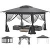 Aufun Gazebo da giardino pop-up 4 x 4 m, protezione UV e zanzare, gazebo pieghevole regolabile in altezza, tenda da giardino con 4 pannelli laterali con zanzariera e tetto doppio, tenda per feste con