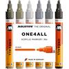 Molotow One4All 227HS - Set di 6 pennarelli acrilici, colore: grigio (4,0 mm di spessore, altamente coprenti e permanenti, ad asciugatura rapida, ricaricabili, per quasi tutte le superfici, 6 pezzi