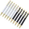 SIPLIV 10 penne a sfera a scatto in metallo con clip a scatto per penna a sfera con inchiostro blu, per ufficio, regalo per matrimoni di Natale, oro, nero + bianco